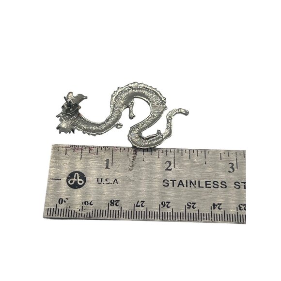 Silver Dragon Earrings Mystical Chinese Fantasy Intricate Detailing 2.25" - Picture 4 of 4